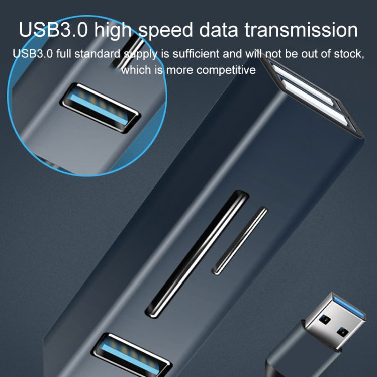 15101 5 in 1 USB3.0 to 3 x USB + SD / TF Card Reader HUB Adapter (Blue)