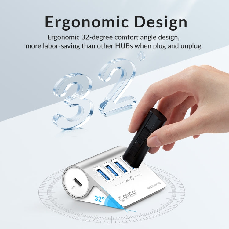 ORICO M3U4 Aluminum Alloy 4-Port USB 3.2 Gen1 5Gbps HUB (Silver)