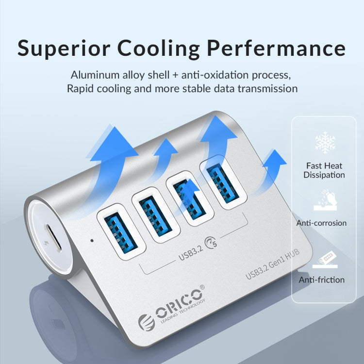 ORICO M3U4 Aluminum Alloy 4-Port USB 3.2 Gen1 5Gbps HUB (Silver)