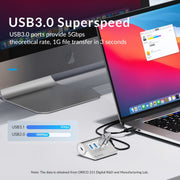 ORICO M3U4 Aluminum Alloy 4-Port USB 3.2 Gen1 5Gbps HUB (Silver)