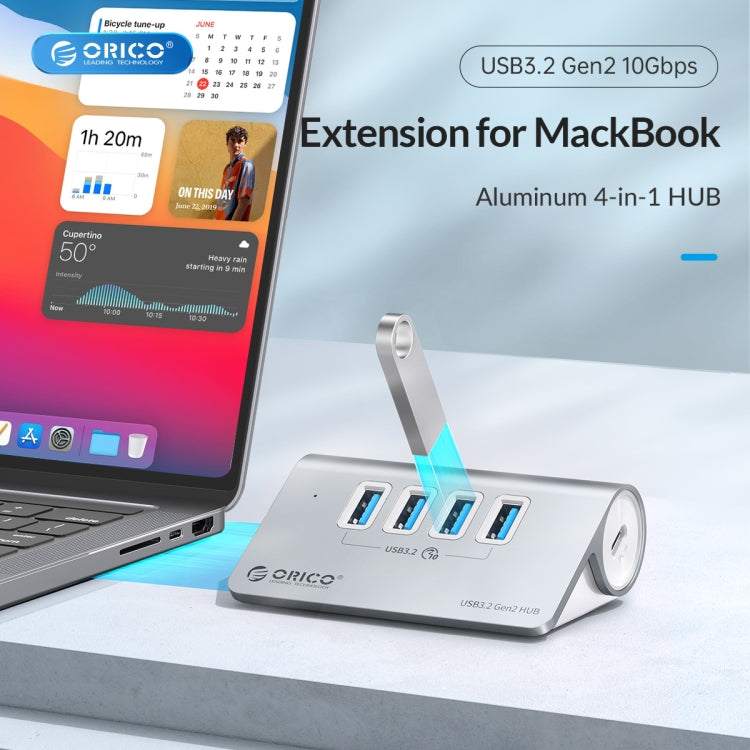 ORICO M3CU2 Aluminum Alloy 4-Port Type-C And USB 3.2 Gen2 10Gbps HUB(Silver)