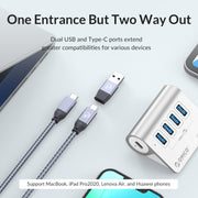 ORICO M3CU2 Aluminum Alloy 4-Port Type-C And USB 3.2 Gen2 10Gbps HUB(Silver)