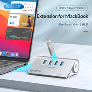 ORICO M3CU2 Aluminum Alloy 4-Port Type-C And USB 3.2 Gen2 10Gbps HUB(Silver)
