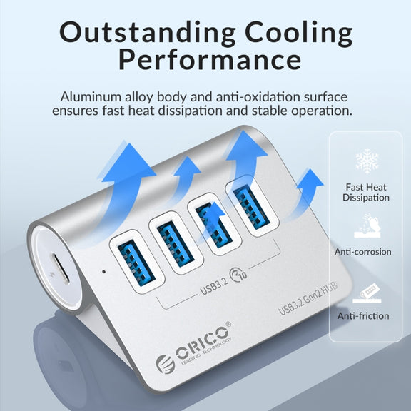 ORICO M3CU2 Aluminum Alloy 4-Port Type-C And USB 3.2 Gen2 10Gbps HUB(Silver)