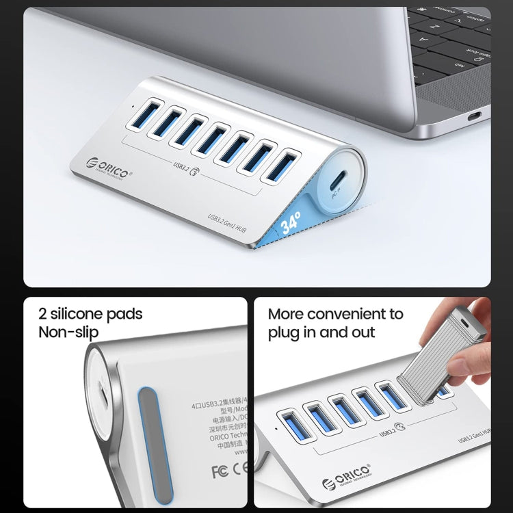 ORICO M3U7 Aluminum Alloy 7-Port USB 3.2 Gen1 5Gbps HUB with 1m Cable(Silver)