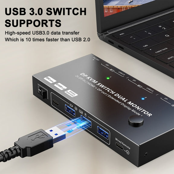 KC-KVM212DH 4K 60HZ USB3.0 DP Dual Display KVM Switcher with MST Dual Screen Extension Replication