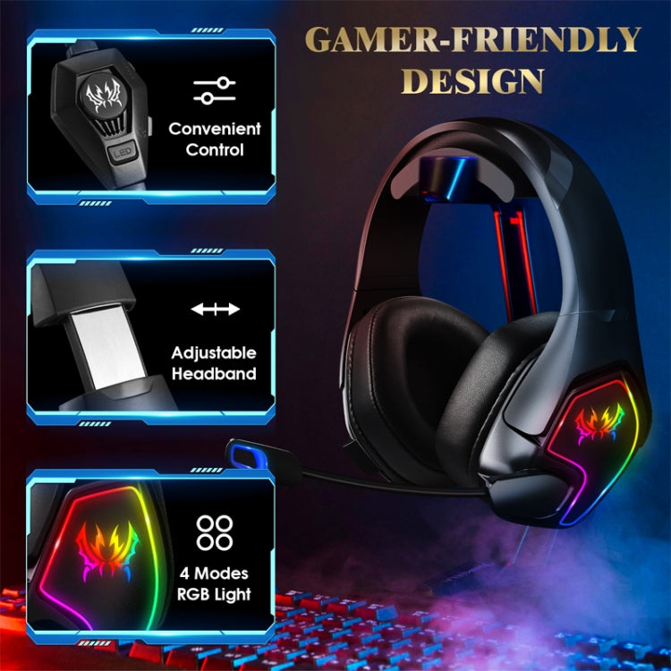 KOTION EACH G3000 3.5mm & USB Plug Stereo RGB Light Gaming Headset with Omni-directional Mic, Cable Length: 1.9m (Black)