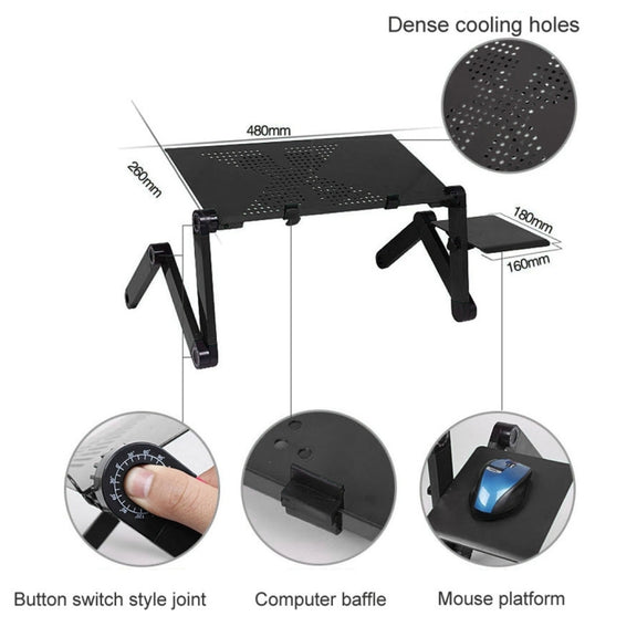 Portable 360 Degree Adjustable Foldable Aluminium Alloy Desk Stand with Mouse Pad for Laptop / Notebook, without CPU Fans(Magenta)