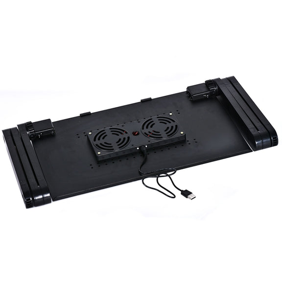 Portable 360 Degree Adjustable Foldable Aluminium Alloy Desk Stand with Double CPU Fans & Mouse Pad for Laptop / Notebook(Black)