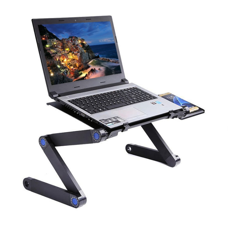 Portable 360 Degree Adjustable Foldable Aluminium Alloy Desk Stand with Double CPU Fans & Mouse Pad for Laptop / Notebook(Black)