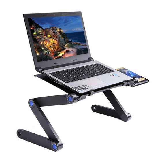 Portable 360 Degree Adjustable Foldable Aluminium Alloy Desk Stand with Double CPU Fans & Mouse Pad for Laptop / Notebook(Black)