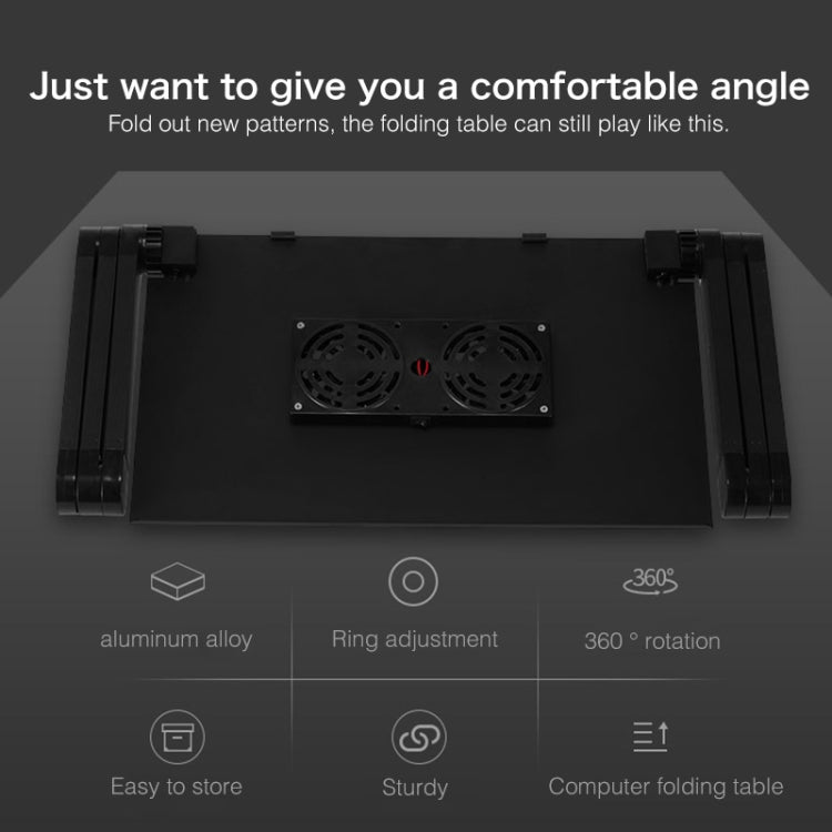 Portable 360 Degree Adjustable Foldable Aluminium Alloy Desk Stand with Double CPU Fans & Mouse Pad for Laptop / Notebook, Desk Size: 480mm x 260mm(Black)