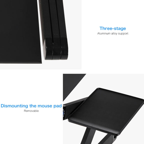 Portable 360 Degree Adjustable Foldable Aluminium Alloy Desk Stand with Double CPU Fans & Mouse Pad for Laptop / Notebook, Desk Size: 480mm x 260mm(Black)
