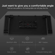 Portable 360 Degree Adjustable Foldable Aluminium Alloy Desk Stand with Double CPU Fans & Mouse Pad for Laptop / Notebook, Desk Size: 480mm x 260mm (Red)