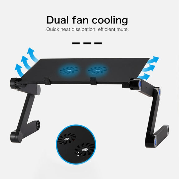 Portable 360 Degree Adjustable Foldable Aluminium Alloy Desk Stand with Double CPU Fans & Mouse Pad for Laptop / Notebook, Desk Size: 480mm x 260mm (Red)