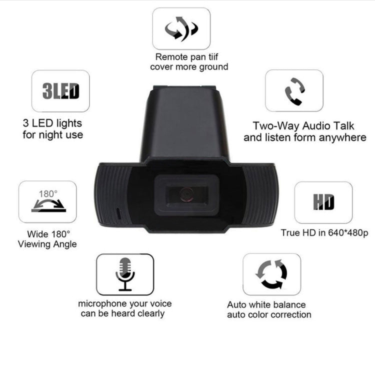 HXSJ A870 480P Pixels HD 360 Degree WebCam USB 2.0 PC Camera with Microphone for Skype Computer PC Laptop, Cable Length: 1.4m(Black)
