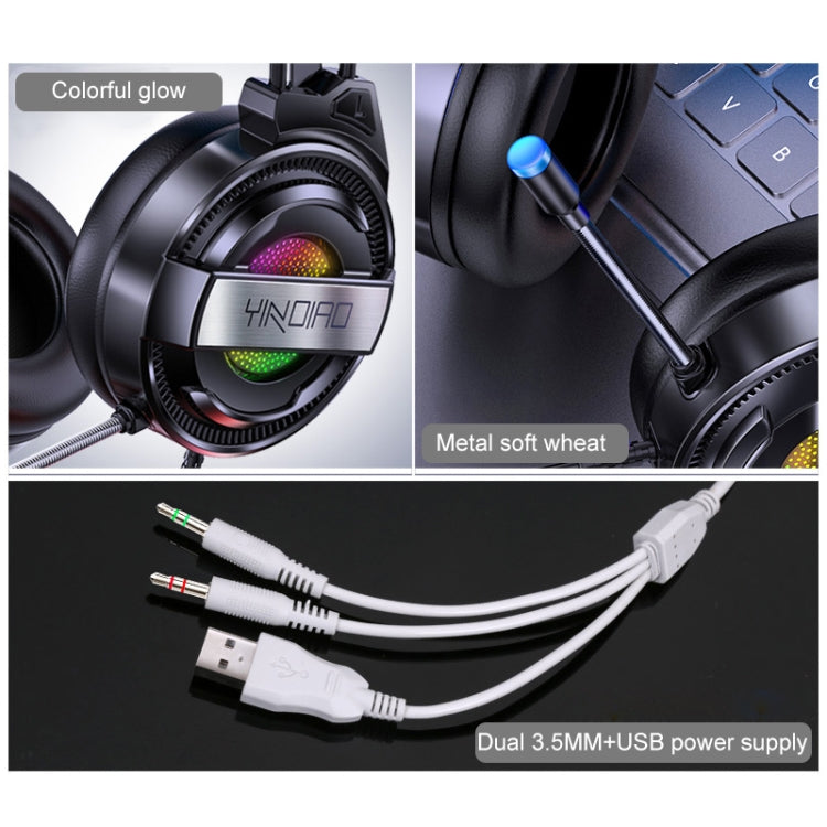 YINDIAO Q3 USB Wired E-sports Gaming Headset with Mic & RGB Light, Cable Length: 1.67m (White)