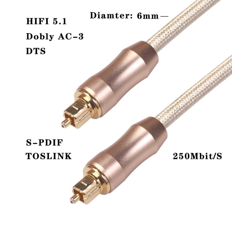 QHG02 SPDIF Toslink Gold-plated Fiber Braided Optic Audio Cable, Length: 5m