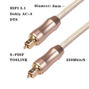 QHG02 SPDIF Toslink Gold-plated Fiber Braided Optic Audio Cable, Length: 5m