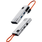ROCK TR28 HDMI 4K Gigabit Network PD Quick Charger 6 in 1 USB 3.0 HUB (Silver Black)