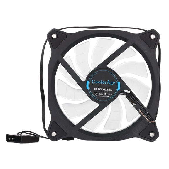 Color LED 12cm 3pin Computer Components Chassis Fan Computer Host Cooling Fan Silent Fan Cooling, with Power Connection Cable & White Light(White)