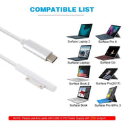 Surface Pro 7 / 6 / 5 to USB-C / Type-C Male Interfaces Power Adapter Charger Cable for Microsoft Surface Pro 7 / 6 / 5 / 4 / 3 / Microsoft Surface Go(White)