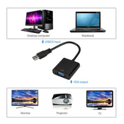 External Graphics Card Converter Cable USB3.0 to VGA, Resolution: 720P(Black)
