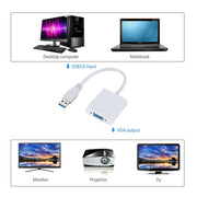External Graphics Card Converter Cable USB3.0 to VGA, Resolution: 720P(White)