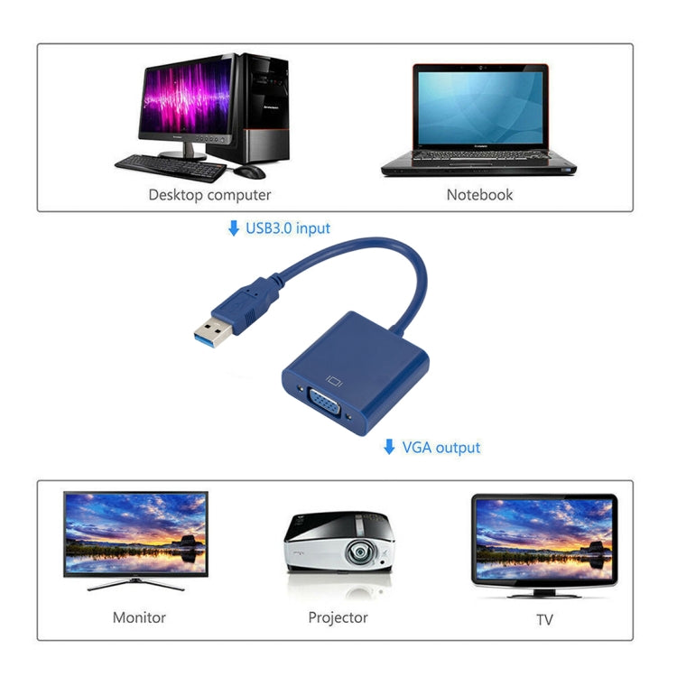 External Graphics Card Converter Cable USB3.0 to VGA, Resolution: 1080P(Blue)