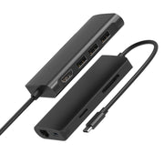 9591C 8 In 1 USB 3.0 x3 + SD / TF Card + HDMI + RJ45 + Type-C / USB-C (PD) Multi-function HUB Converter Dock Station (Black)