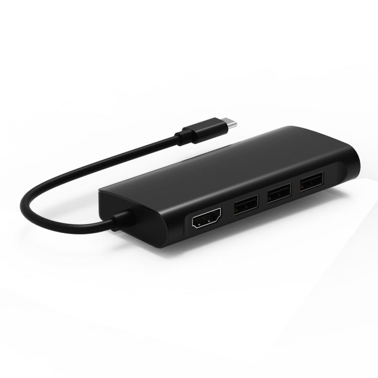 9591C 8 In 1 USB 3.0 x3 + SD / TF Card + HDMI + RJ45 + Type-C / USB-C (PD) Multi-function HUB Converter Dock Station (Black)