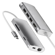 9591C 8 In 1 USB 3.0 x3 + SD / TF Card + HDMI + RJ45 + Type-C / USB-C (PD) Multi-function HUB Converter Dock Station(Silver)