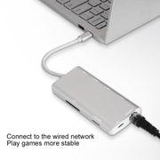 9591C 8 In 1 USB 3.0 x3 + SD / TF Card + HDMI + RJ45 + Type-C / USB-C (PD) Multi-function HUB Converter Dock Station(Silver)