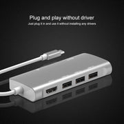 9591C 8 In 1 USB 3.0 x3 + SD / TF Card + HDMI + RJ45 + Type-C / USB-C (PD) Multi-function HUB Converter Dock Station(Silver)