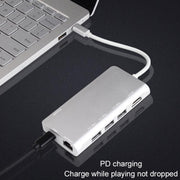 9591C 8 In 1 USB 3.0 x3 + SD / TF Card + HDMI + RJ45 + Type-C / USB-C (PD) Multi-function HUB Converter Dock Station(Silver)