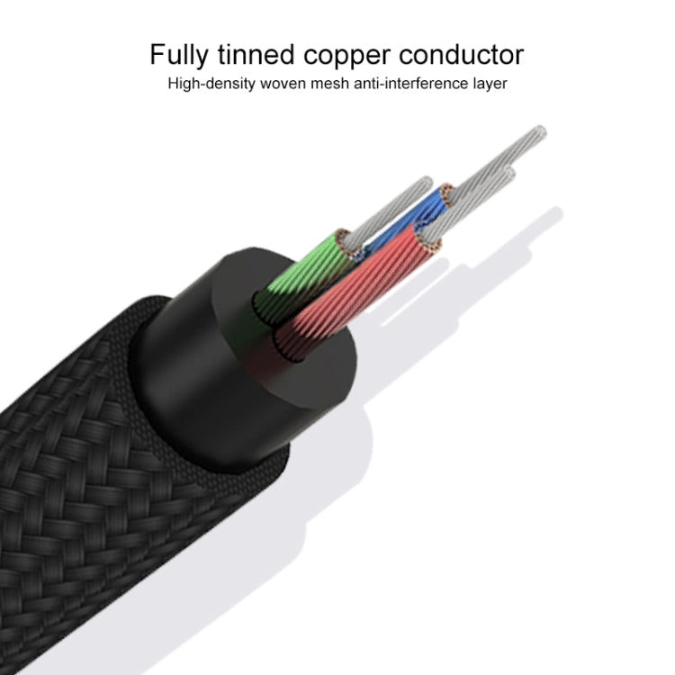 REXLIS 3635 3.5mm Male to Dual RCA Gold-plated Plug Black Cotton Braided Audio Cable for RCA Input Interface Active Speaker, Length: 10m