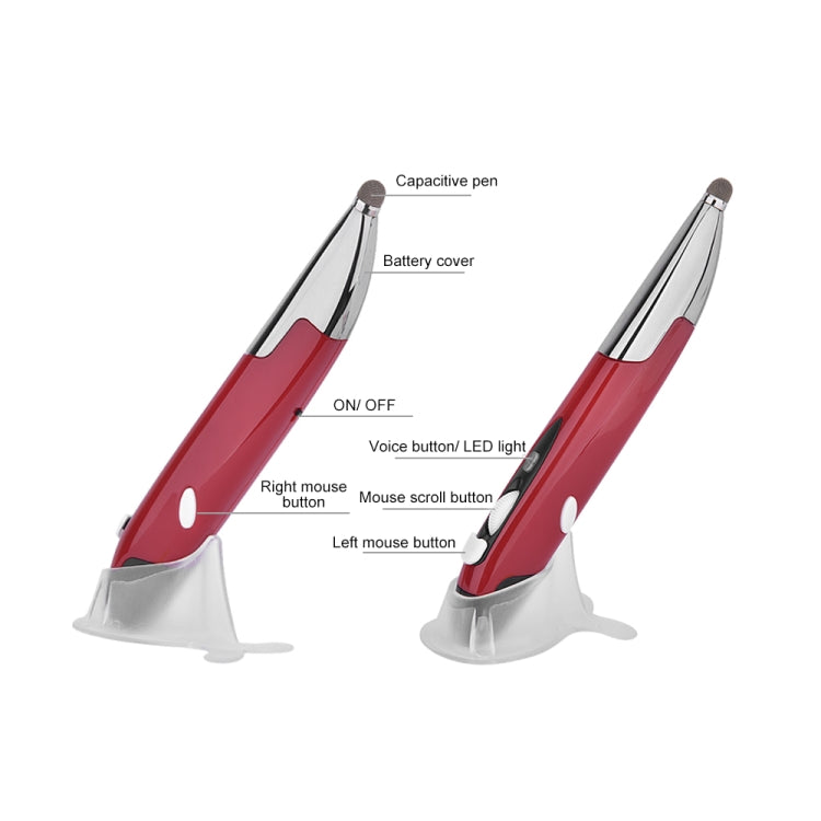 PR-06S 4-keys Smart Wireless Optical Mouse with Stylus Pen Function, Support Voice Operation / Translation (Red)