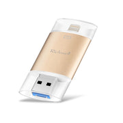 Richwell 3 in 1 64G Type-C + 8 Pin + USB 3.0 Metal Double Cover Push-pull Flash Disk with OTG Function(Gold)