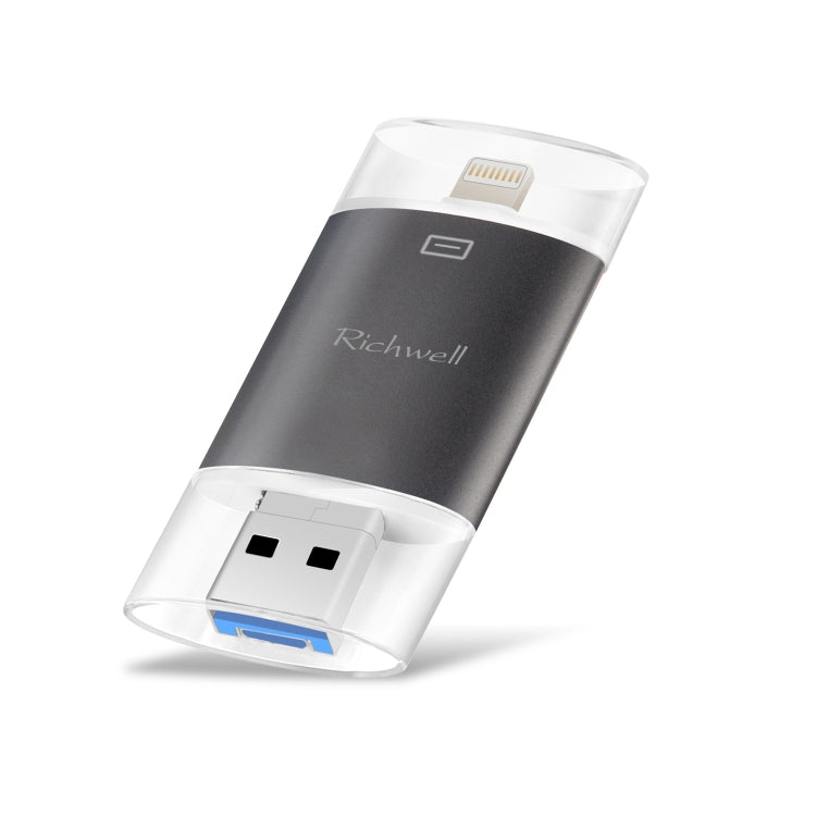 Richwell 3 in 1 32G Type-C + 8 Pin + USB 3.0 Metal Double Cover Push-pull Flash Disk with OTG Function(Black)