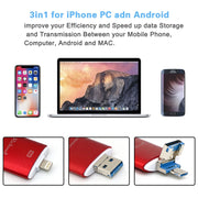 Richwell 3 in 1 32G Type-C + 8 Pin + USB 3.0 Metal Double Cover Push-pull Flash Disk with OTG Function(Red)