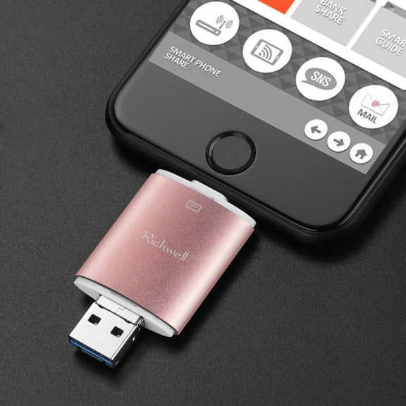 Richwell 3 in 1 32G Type-C + 8 Pin + USB 3.0 Metal Double Cover Push-pull Flash Disk with OTG Function(Red)