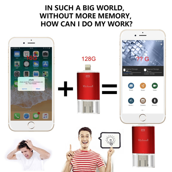 Richwell 3 in 1 32G Type-C + 8 Pin + USB 3.0 Metal Double Cover Push-pull Flash Disk with OTG Function(Silver)