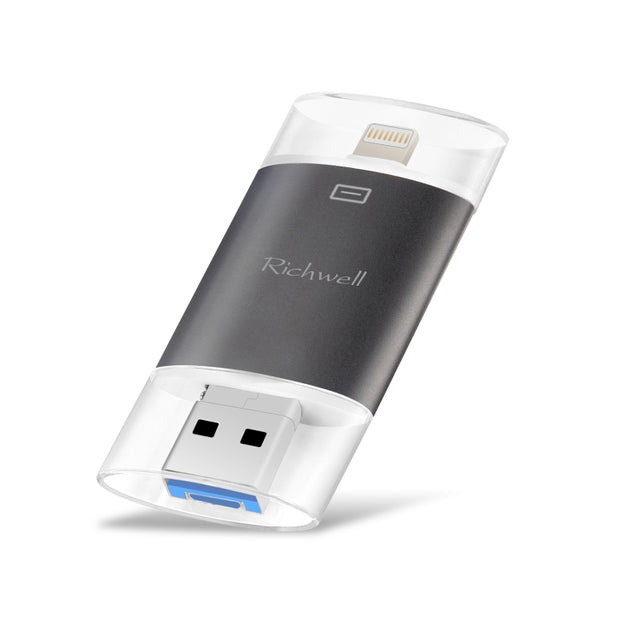 Richwell 3 in 1 16G Type-C + 8 Pin + USB 3.0 Metal Double Cover Push-pull Flash Disk with OTG Function(Black)