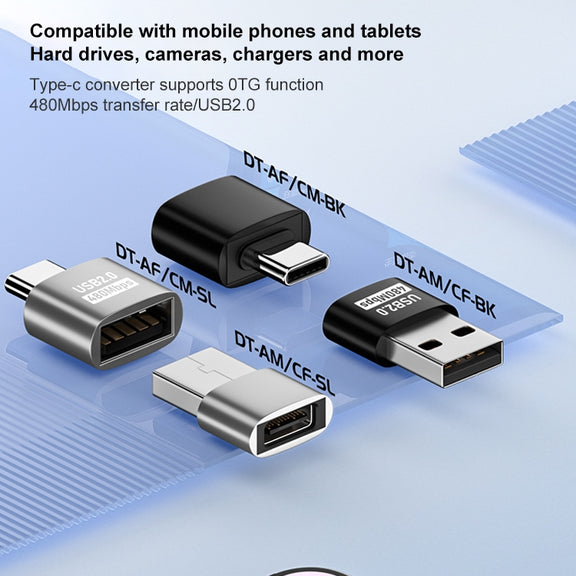 USB 2.0 Male to Female Type-C Adapter (Black)