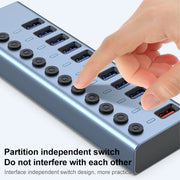 11 in 1 USB 3.0 HUB Splitter with Independent Switch & 12V 4A Power Supply
