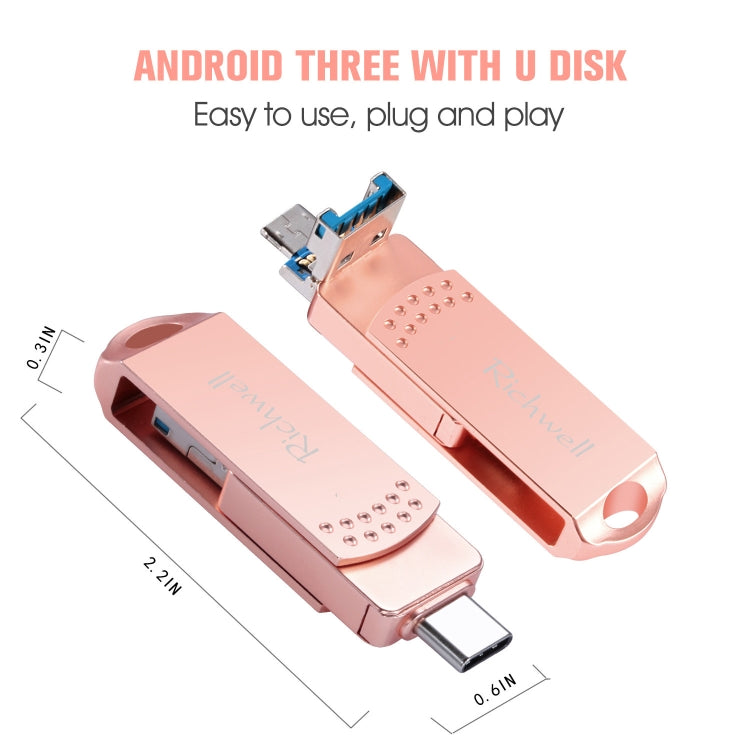 Richwell 3 in 1 64G Type-C + Micro USB + USB 3.0 Metal Flash Disk with OTG Function(Black)
