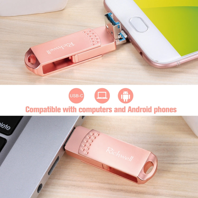 Richwell 3 in 1 64G Type-C + Micro USB + USB 3.0 Metal Flash Disk with OTG Function(Black)