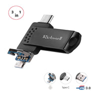 Richwell 3 in 1 128G Type-C + Micro USB + USB 3.0 Metal Flash Disk with OTG Function(Black)