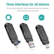 Richwell 16G Type-C + 8 Pin + USB 3.0 Metal Flash Disk with OTG Function(Black)