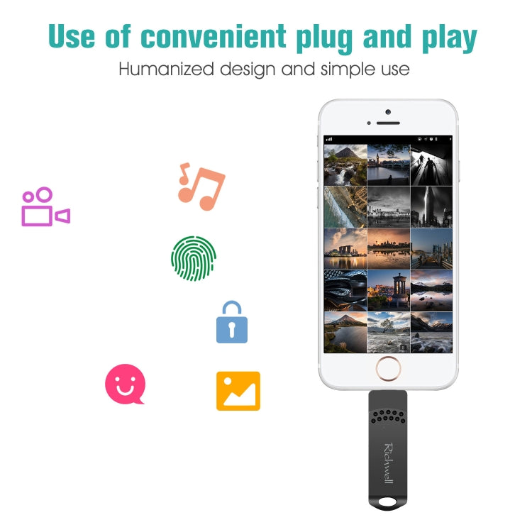 Richwell 64G Type-C + 8 Pin + USB 3.0 Metal Push-pull Flash Disk with OTG Function(Rose Gold)